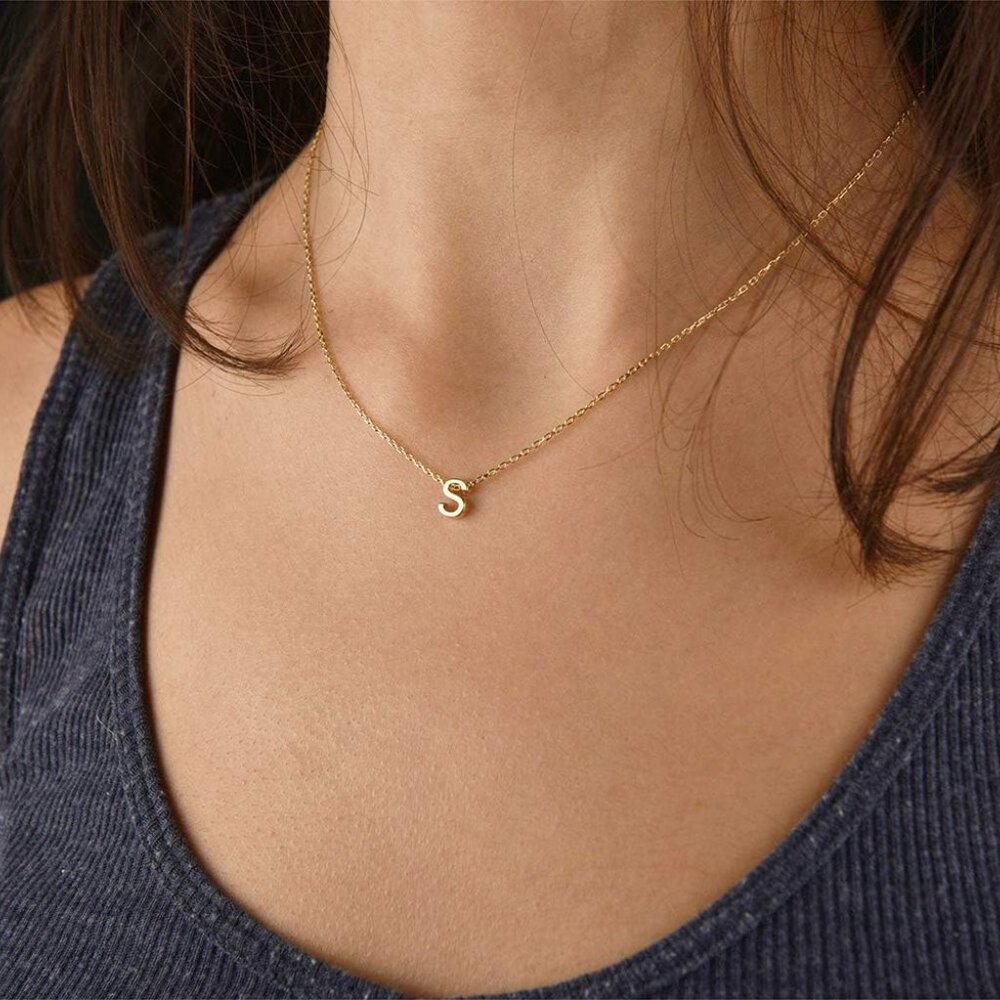 Tiny Initial Necklace 18k Gold Plated Small Lette… - image 2